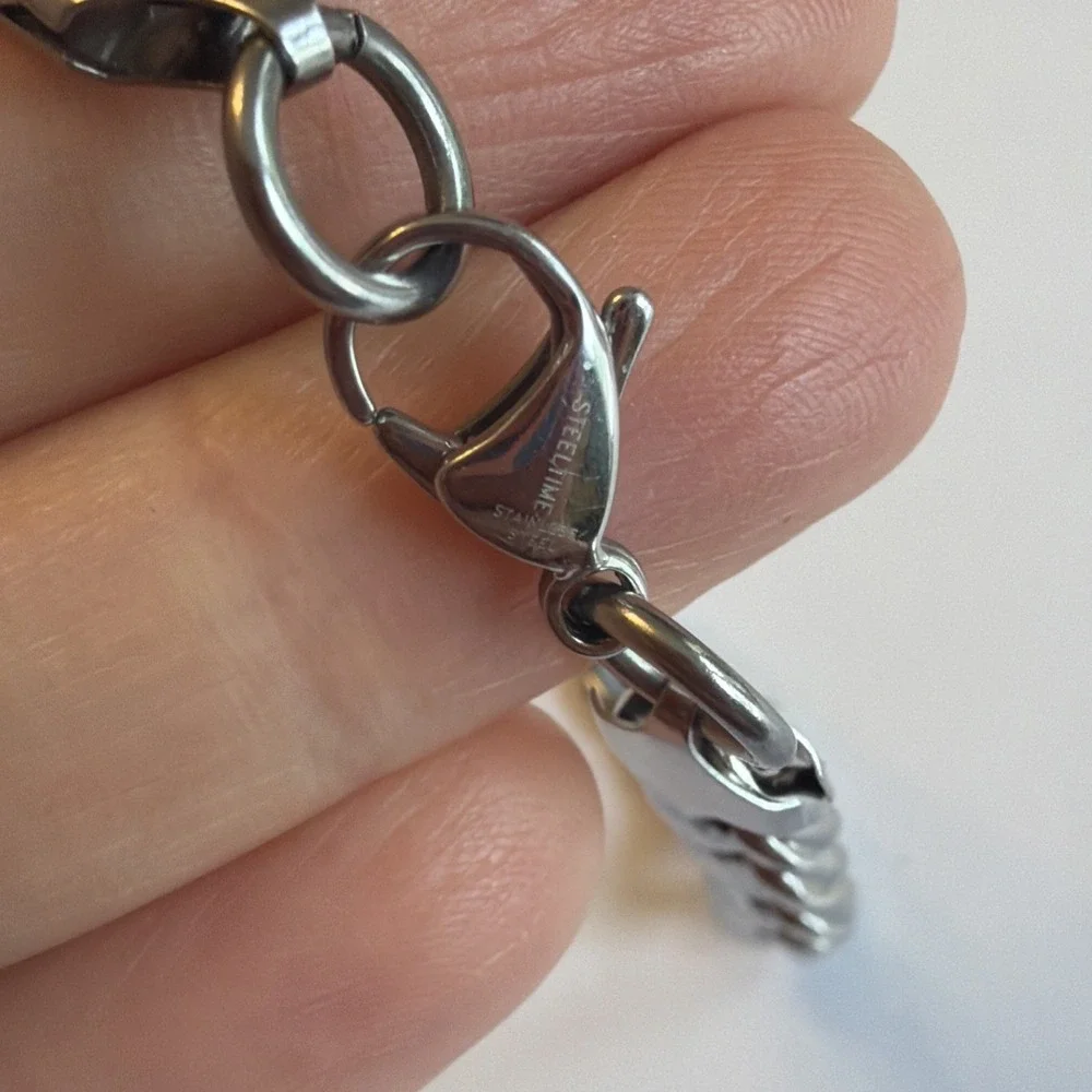Mens Steeltime Stainless Silver Chunky Cuban Chain Link Bracelet 8.25